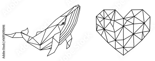 geometric whale and heart low poly style design