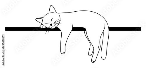 minimalist sleepy cat hanging on branch illustration