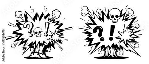 comic explosion with skull and punctuation symbols