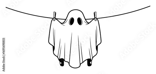 cute cartoon ghost hanging on a clothesline vector