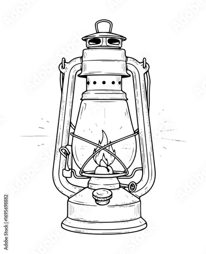 vintage kerosene oil lantern lamp sketch vector illustration