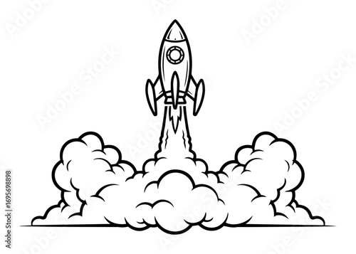 rocket launch with smoke cloud vintage vector illustration