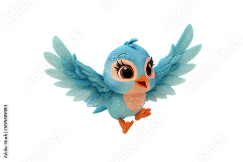 Adorable bluebird soaring with joy, ideal for children's projects.