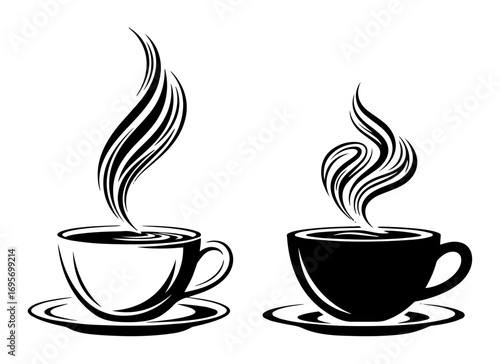 steaming coffee cup silhouette set hand drawn vector illustration