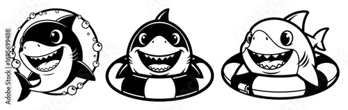 cartoon shark with lifebuoy vector illustration
