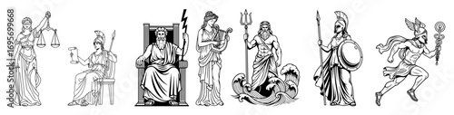 greco roman mythology gods and goddesses line art set