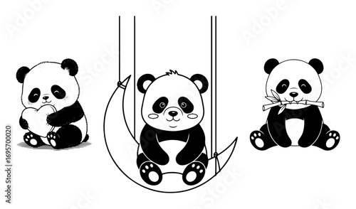 set of cute cartoon baby panda characters vector