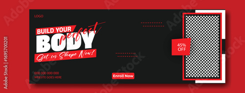 Dynamic graphic design with bold text about building a strong body and healthy lifestyle