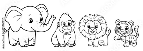 Photography cartoon wild animals group vector illustration