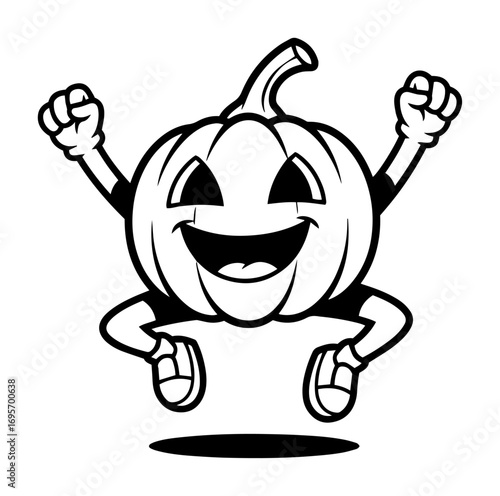 happy jack o lantern pumpkin mascot jumping halloween vector illustration