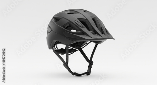A black bicycle helmet, designed for safety, is displayed against a white background.