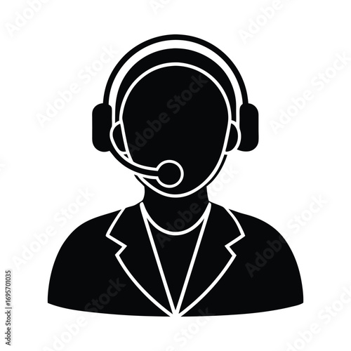 Professional customer service icon representing support agent with headset and microphone professional communication assistance