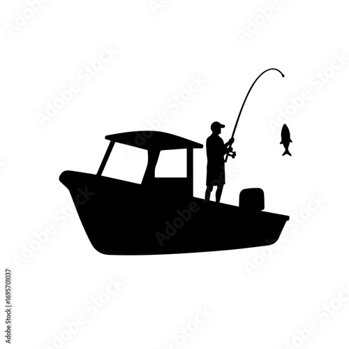 fisherman on the boat, silhouette, boat, vector, illustration, water, fishing, sea, black, fish, sport, fisherman, cartoon, people, helicopter, ship, art, airplane, ocean, business, air, nature, lake,