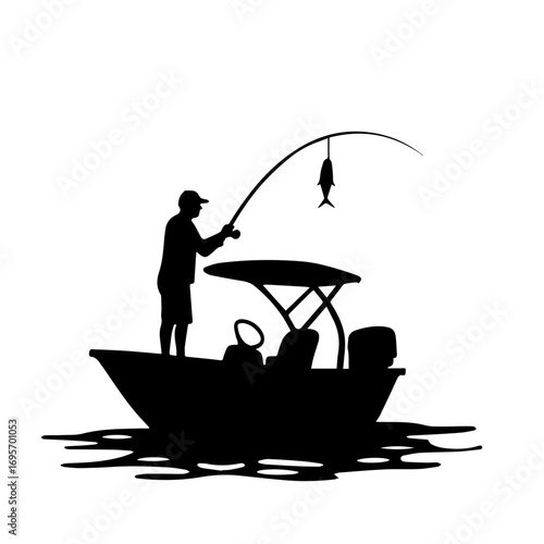 fisherman on the boat, silhouette, boat, vector, illustration, water, fishing, sea, black, fish, sport, fisherman, cartoon, people, helicopter, ship, art, airplane, ocean, business, air, nature, lake,