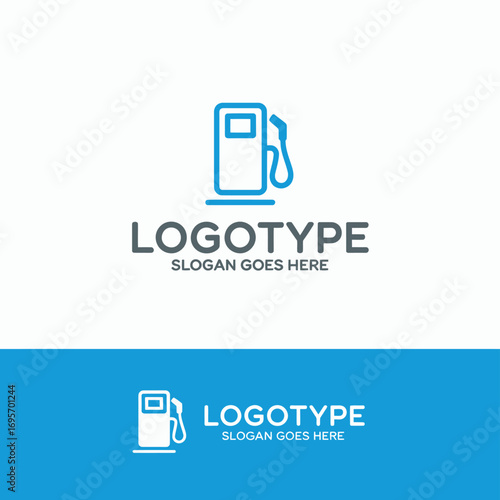 Modern blue gas pump logo template design for energy, fuel, and automotive brands, easily customizable for business identity and advertising needs.