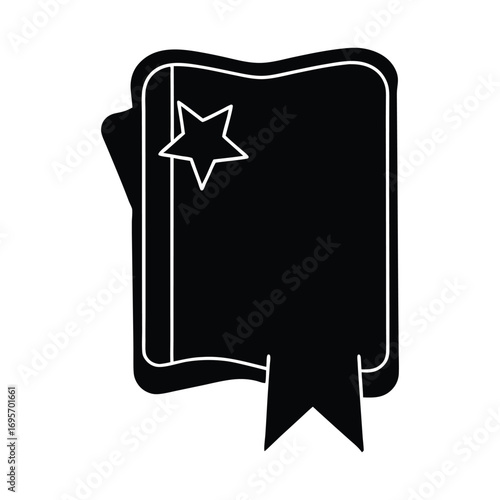 Black silhouette of a bookmark with a star and ribbon accent perfect for reading and literary themes