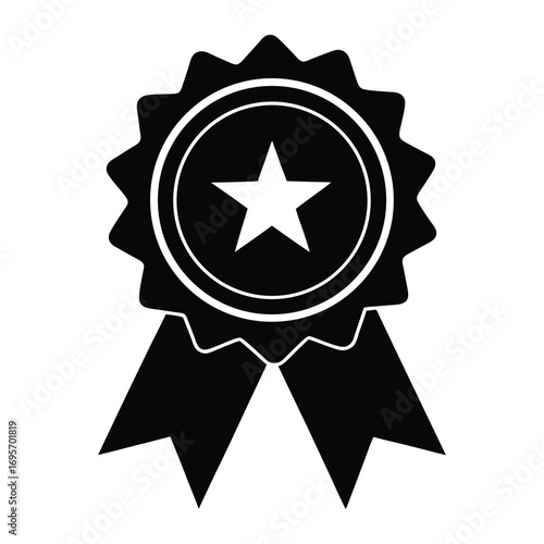 Award ribbon emblem with star symbol representing excellence achievement and recognition