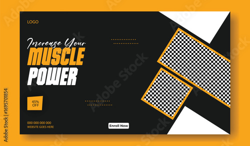 Dynamic fitness motivation poster featuring muscular men and bold typography