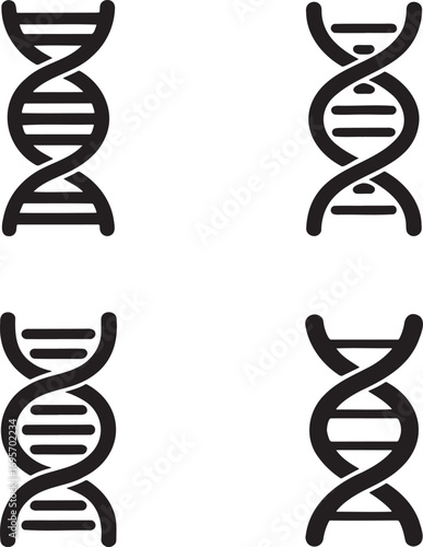 Set of DNA Helix Icons – Black Molecular Structure Silhouettes for Science, Genetics, and Medical Design 