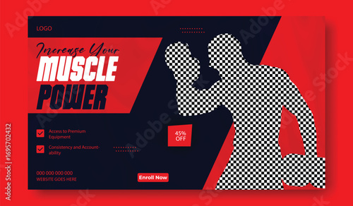 Muscular man with abs working out with weights and motivational text for fitness and gym promotion