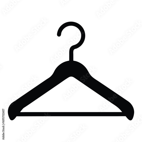 Simple black clothes hanger icon for wardrobe organization and retail display