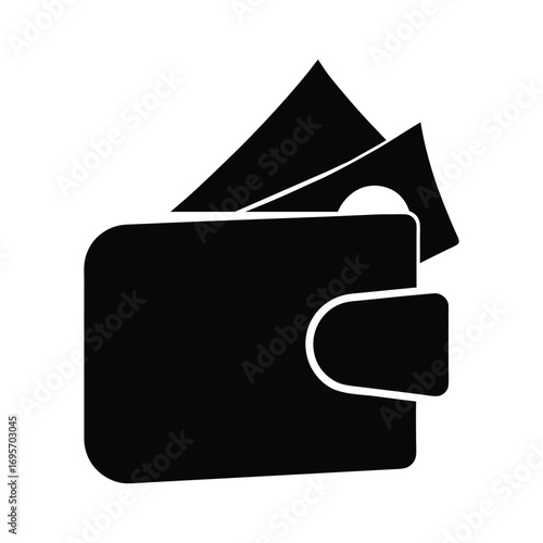 Black silhouette of a wallet with cash protruding symbolizing financial assets and saving money