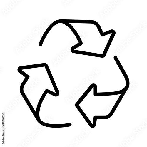 Vector black line icon for  Recycling symbol