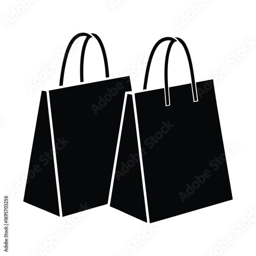Two simple black shopping bags with handles iconic retail commerce symbol graphic design element
