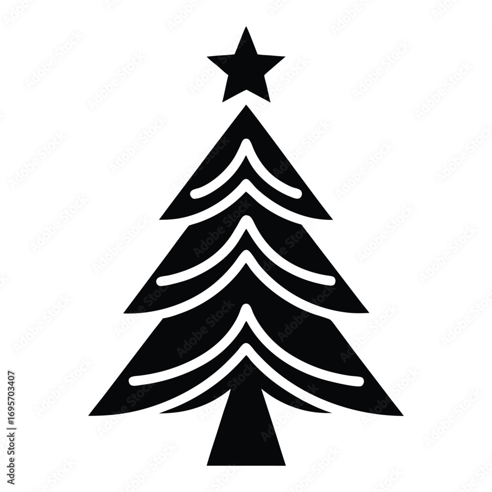 Fototapeta premium Simple black christmas tree silhouette with star ornament for festive holiday season designs