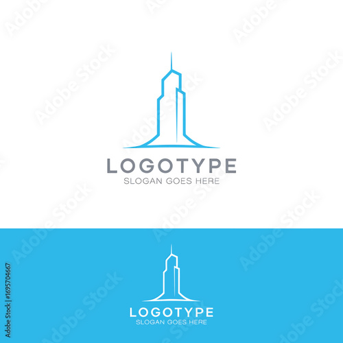 Modern abstract skyscraper logo design template symbolizing growth, ambition, and urban development for real estate or corporate branding, easily customizable for your business.