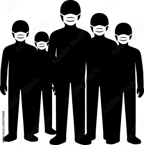 Multiple Men Wearing Mask Standing Alone ? Pandemic Life Silhouette With White Background 