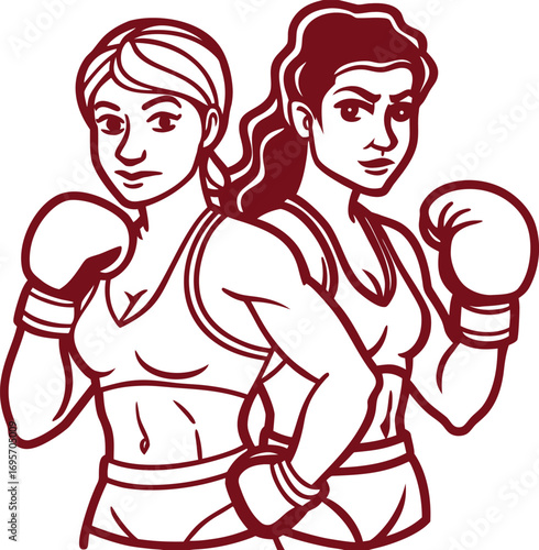 Vector illustration of two women boxer 