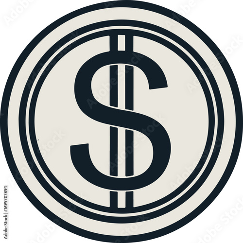 Classic Black Dollar Sign Circle Emblem