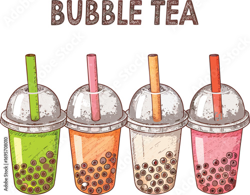 Four colorful bubble tea 
