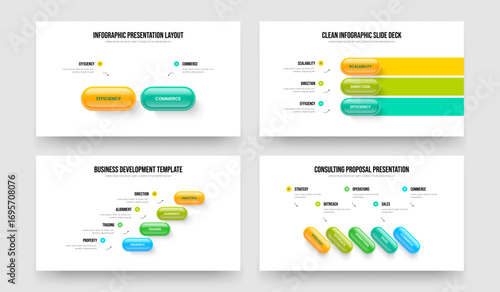 Product Overview 2 3 4 5 Element Diagram Slide Design Set. Marketing Insight Two Three Four Five Step Infographic Presentation Layout Vector Illustration Bundle.