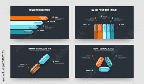 Advertising Portfolio Four Five Two Three Option Diagram Slideshow Layout Vector Illustration Bundle. Enterprise Performance 4 5 2 3 Step Infographic Frame Template Set.