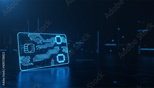 Minimalist Glowing Credit Card Illustration with Circuit Patterns in a Silhouette Style, Upscaled for High-Quality Display
