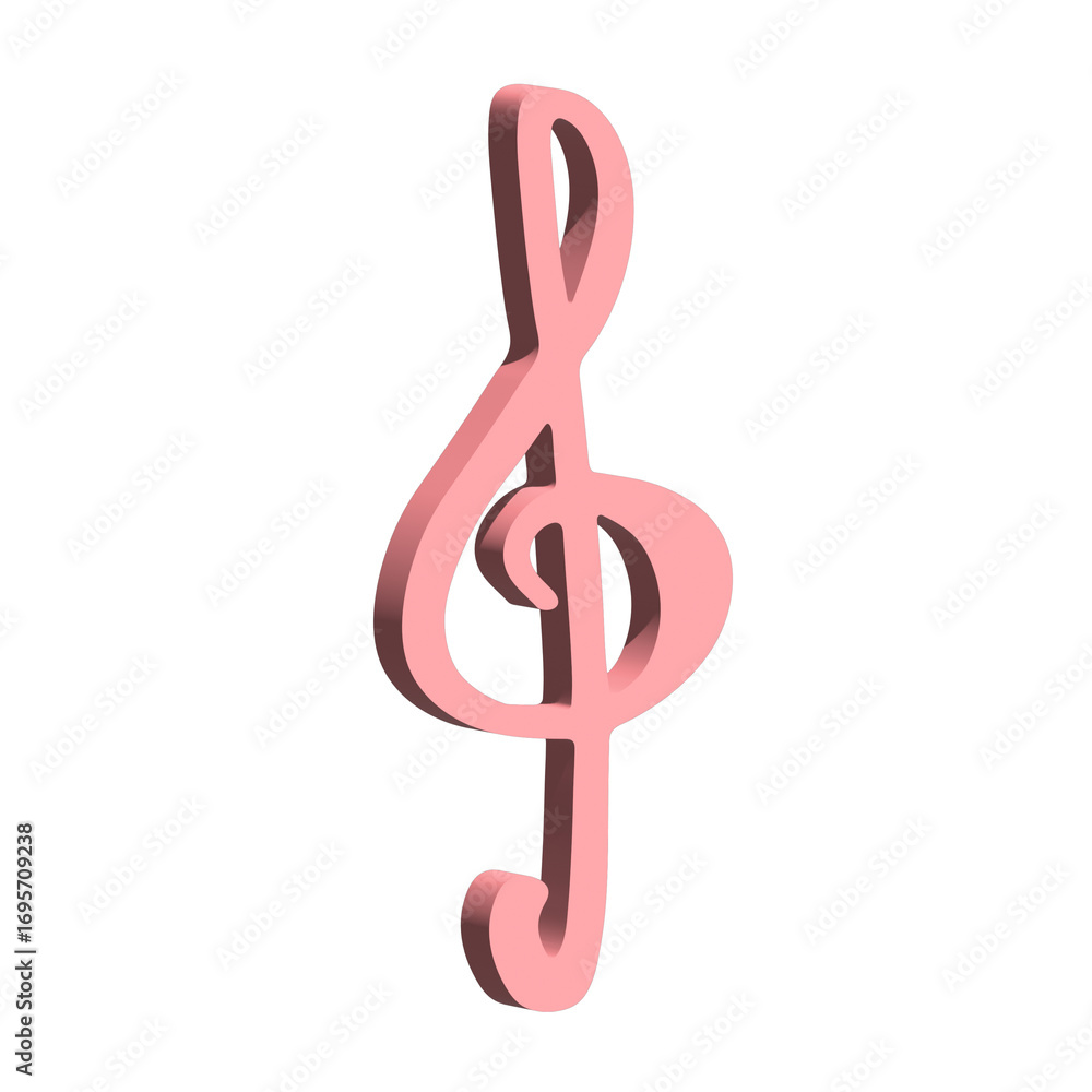 Fototapeta premium 3d treble clef. Hand drawn musical symbol. Single element for print, web, design, decor, logo