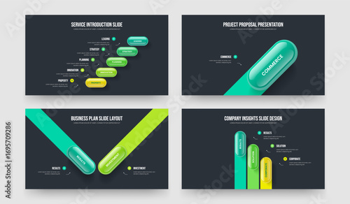 Company Review 5 1 2 3 Element Infographic Slide Template Bundle. Modern Plan Five One Two Three Option Diagram Slideshow Design Vector Illustration Collection.