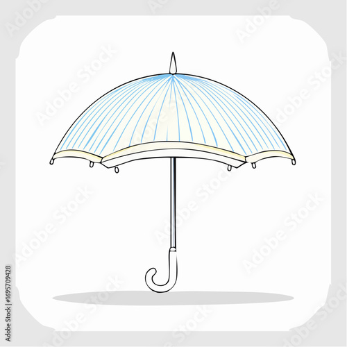 Elegant sketch of a classic open parasol with delicate blue lines, isolated vector line art graphic