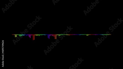 Wallpaper Mural Animation cyan ,red, blue ,purple ,green white audio frequency waveform spectrum. Abstract dawn side ,red, blue ,purple ,green white cyan sound waves black background 4k Torontodigital.ca