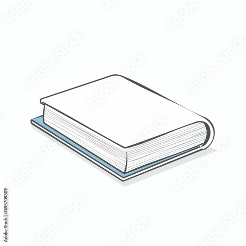 A closed book with a white cover and blue binding, depicted in a simple, clean illustration style, suggesting knowledge and learning