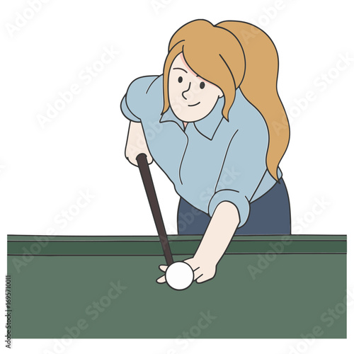 Young woman playing billiard