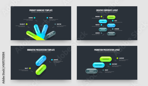 Marketing Insight 4 5 2 3 Option Infographic Frame Design Bundle. Creative Visualization Four Five Two Three Element Diagram Slide Template Vector Illustration Set.