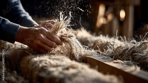 Hands Holding Flax Fiber Creating Dust Particles in Soft Natural Light