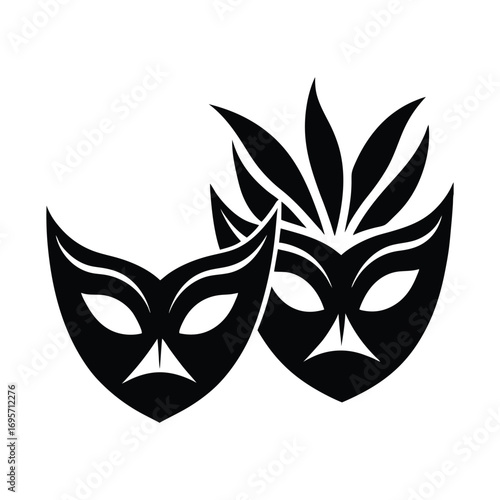 Symbolic black masks representing mystery theater celebration masquerade and drama performance
