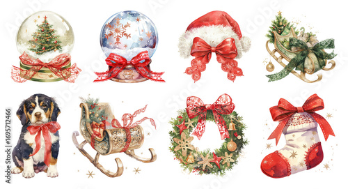 PNG Festive holiday decorations with charm, element set on transparent background