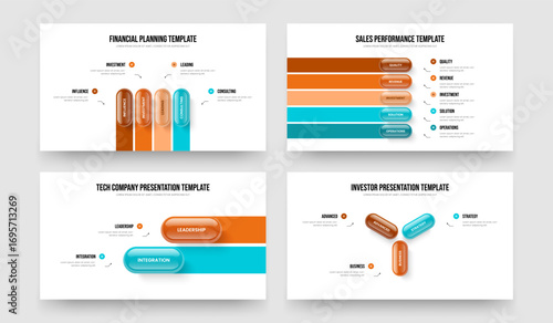 Company Performance 4 5 2 3 Option Infographic Presentation Design Set. Investor Development Four Five Two Three Element Diagram Frame Layout Vector Illustration Bundle.