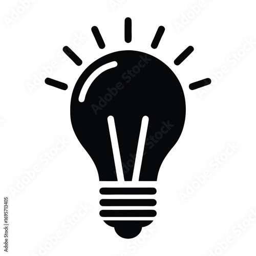 Simple silhouette icon of a glowing light bulb symbolizing innovation and bright ideas