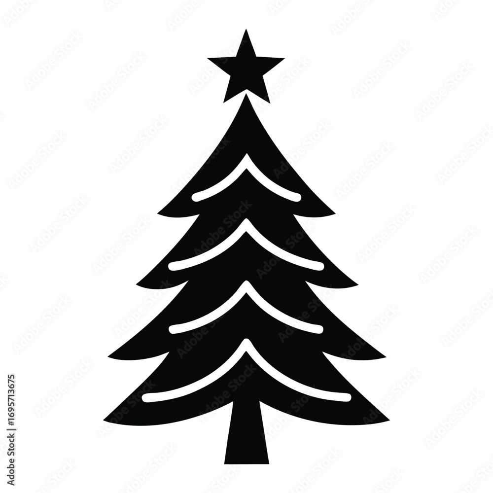 Fototapeta premium Classic black silhouette of a decorated christmas tree with star for festive holiday celebrations